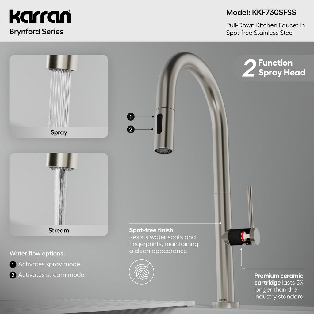 Brynford Single Handle Pull-Down Sprayer Kitchen Faucet In Spot-Free Stainless Steel