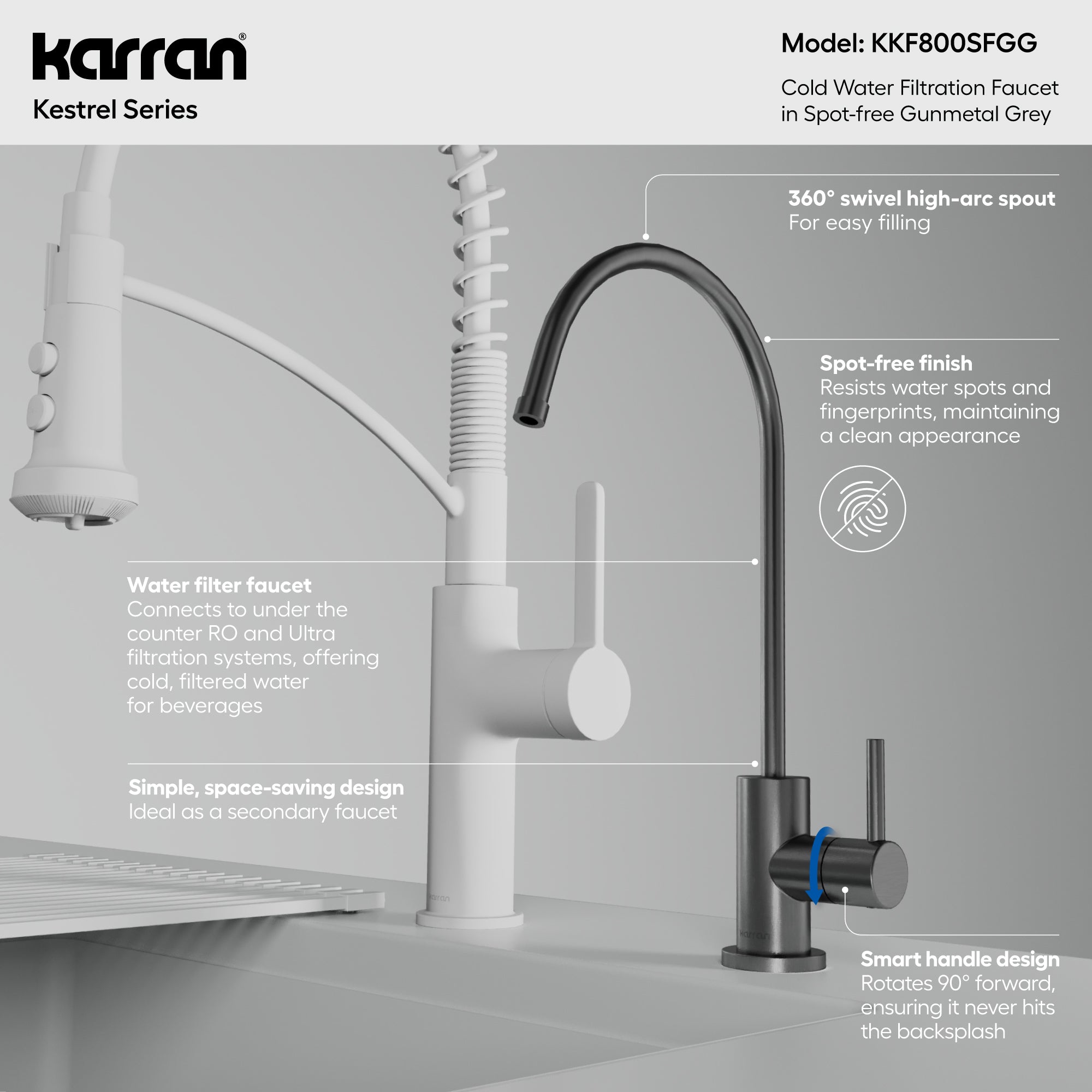 Kestrel Single Handle Beverage Faucet In Spot-Free Gunmetal Grey