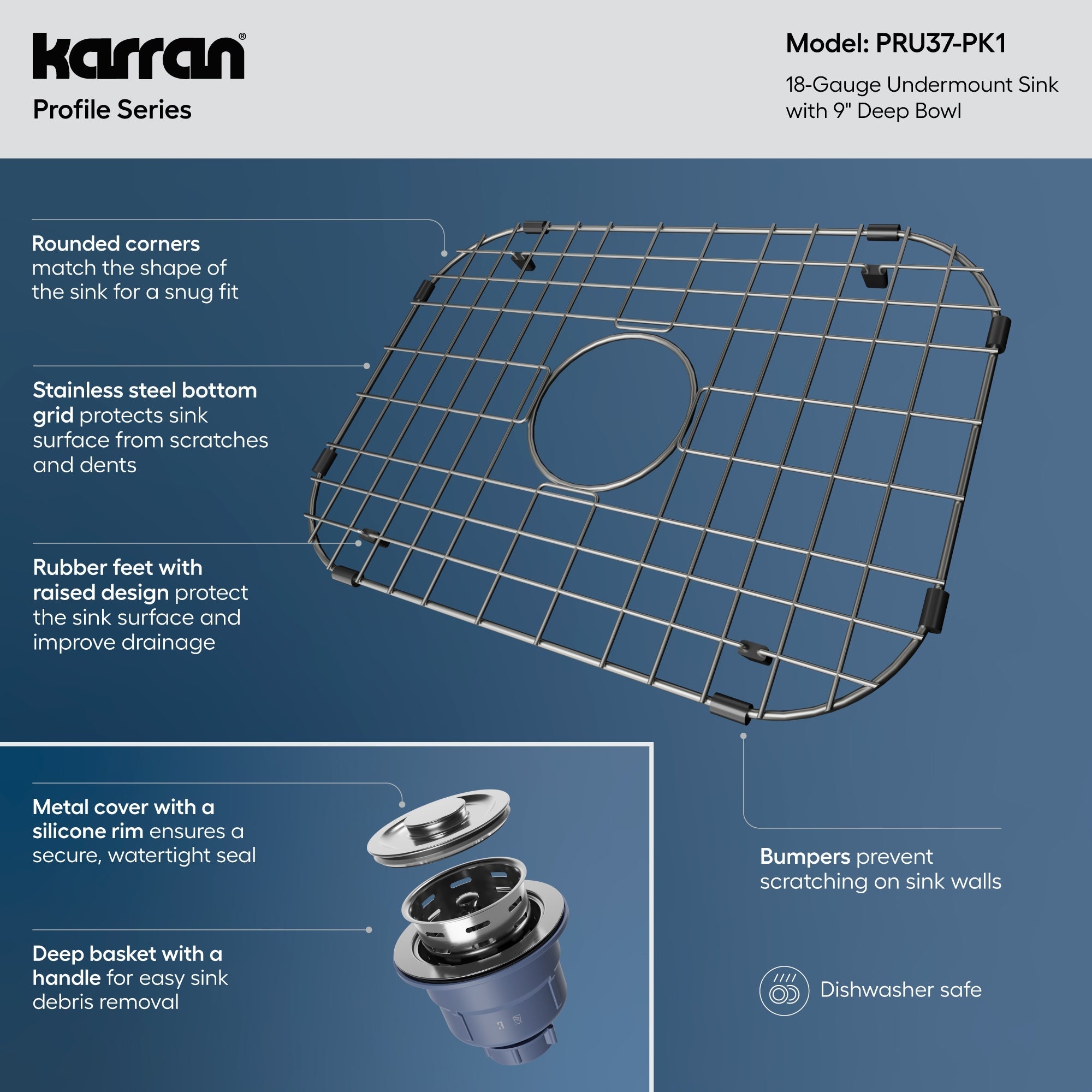 Profile 23" Undermount 18 Gauge Single Bowl Stainless Steel Kitchen Sink with Accessories