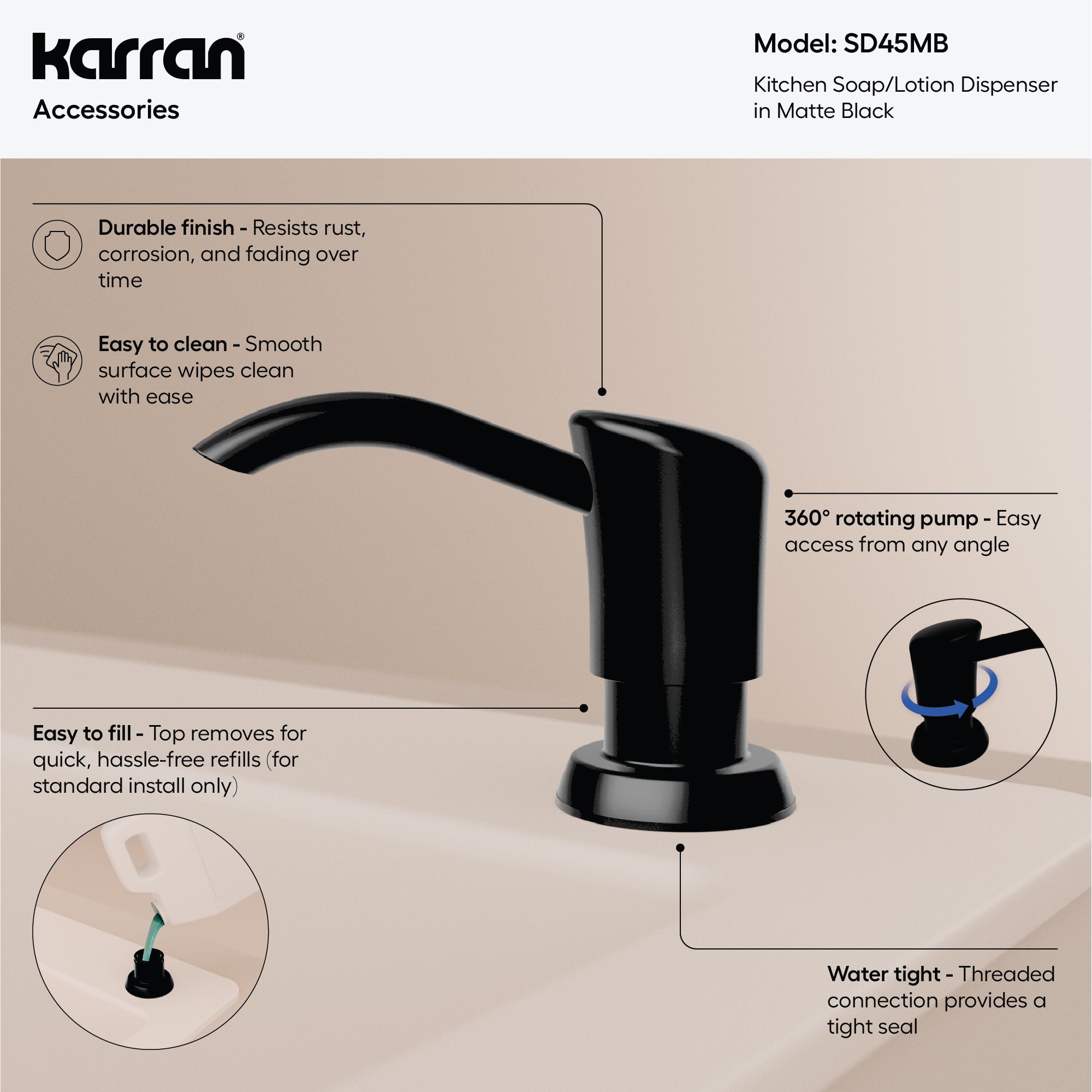 Karran SD45 Soap Dispenser In Matte Black