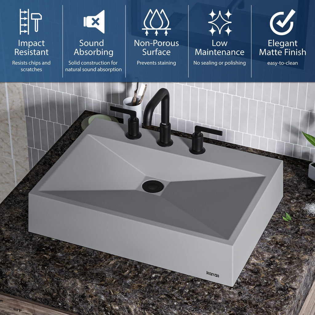 24-1/4" Vessel Quartz Composite Bathroom Sink In Grey