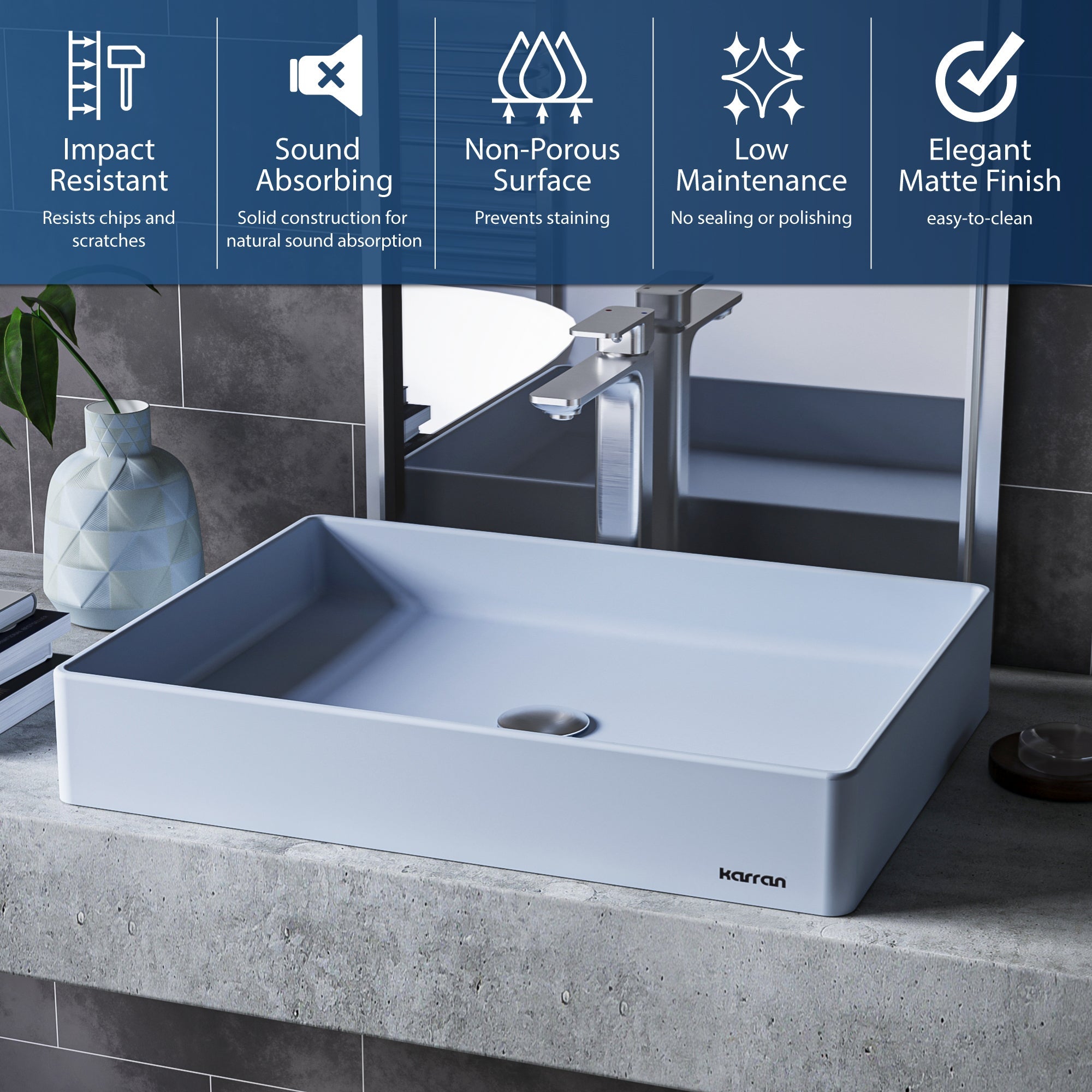 23-5/8" Vessel Quartz Composite Bathroom Sink In Ice Blue