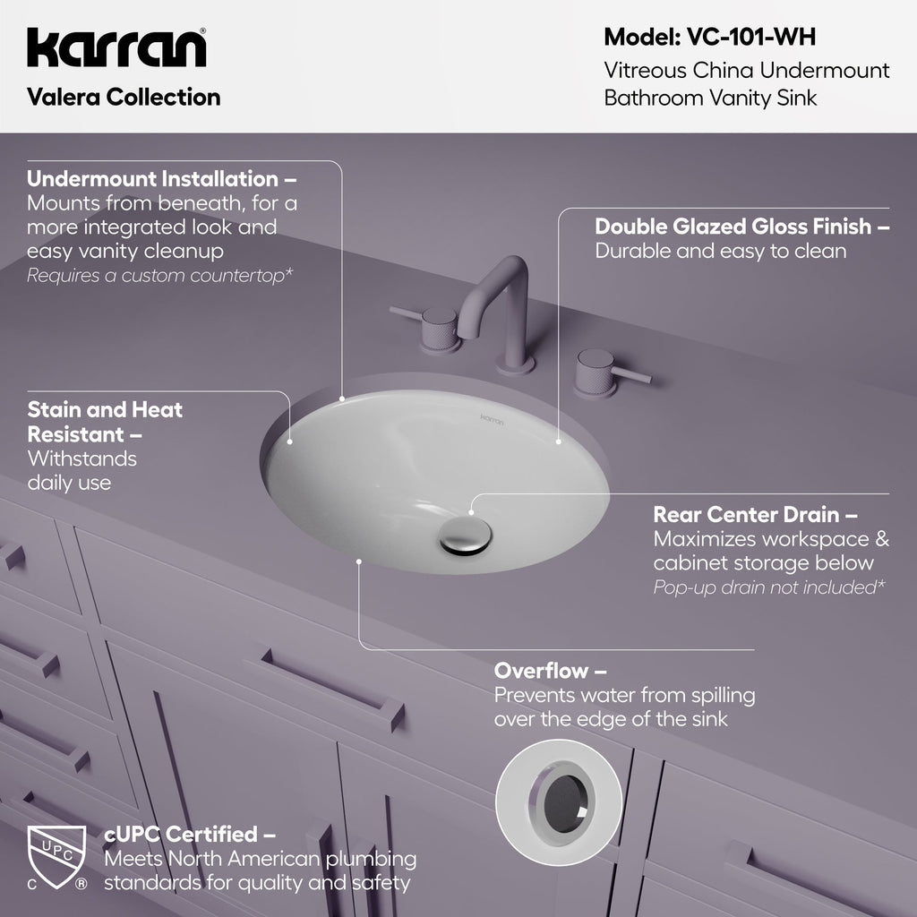 Valera 17" Oval Undermount Vitreous China Bathroom Sink In White