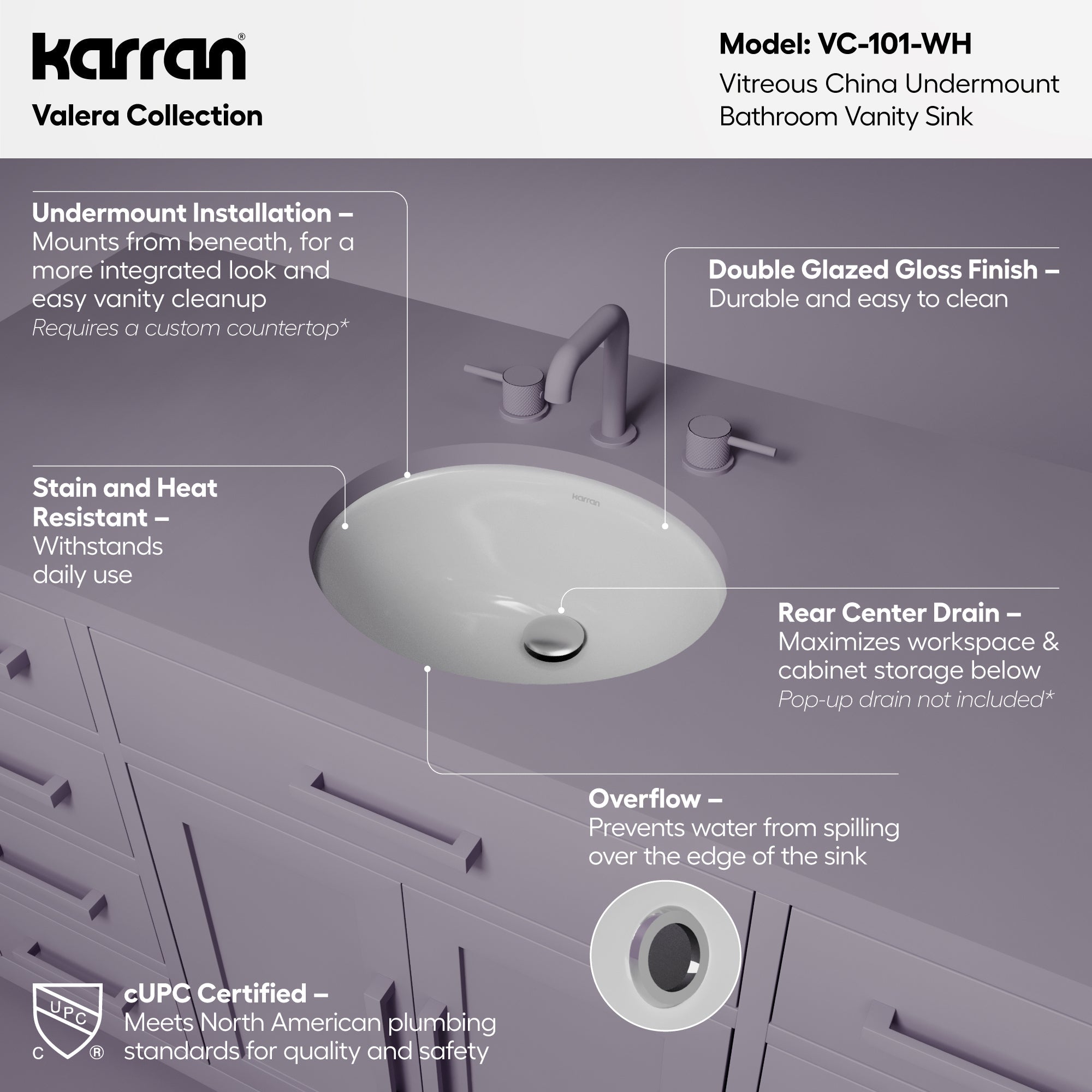 Valera 17" Oval Undermount Vitreous China Bathroom Sink In White