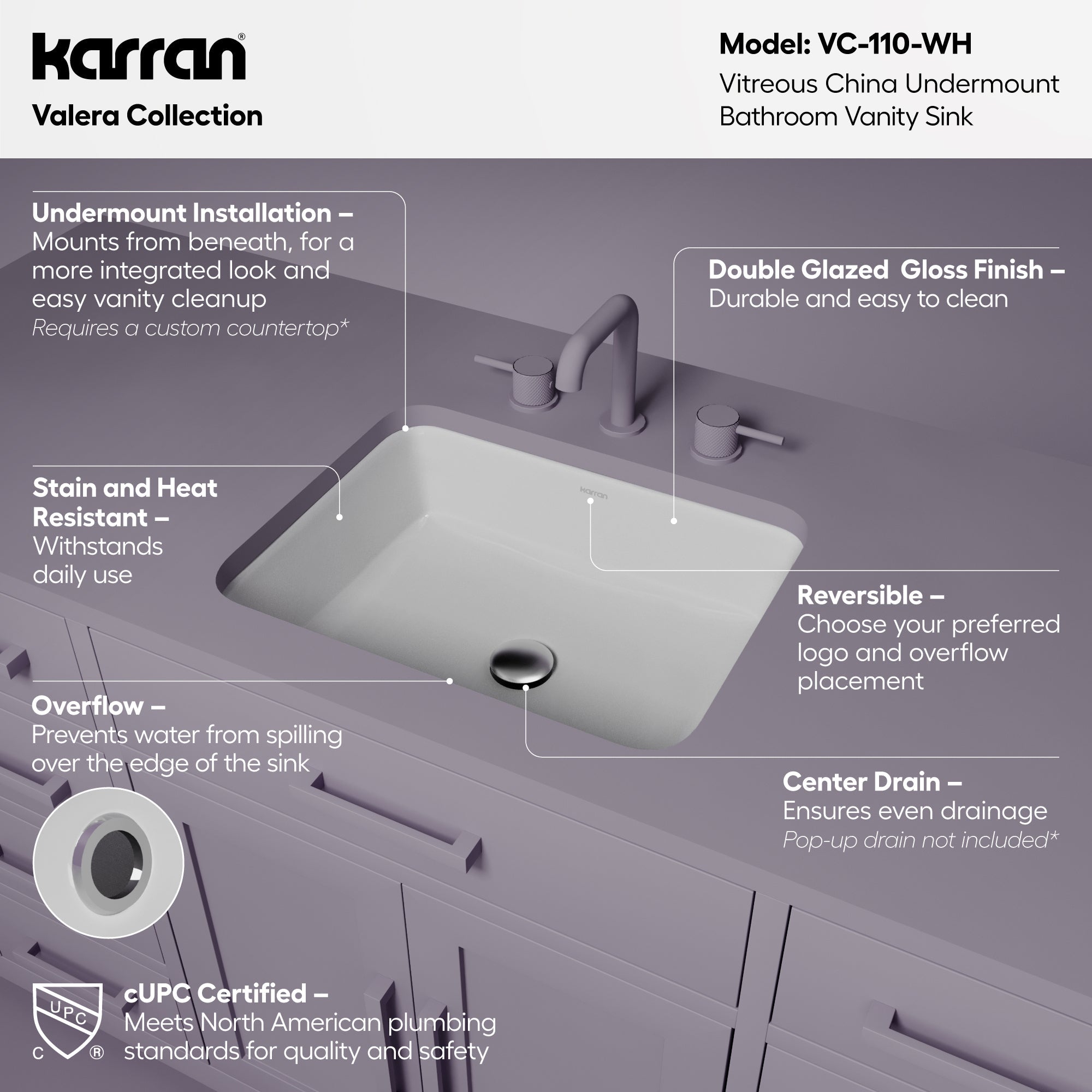 Valera 20" Rectangular Undermount Vitreous China Bathroom Sink In White