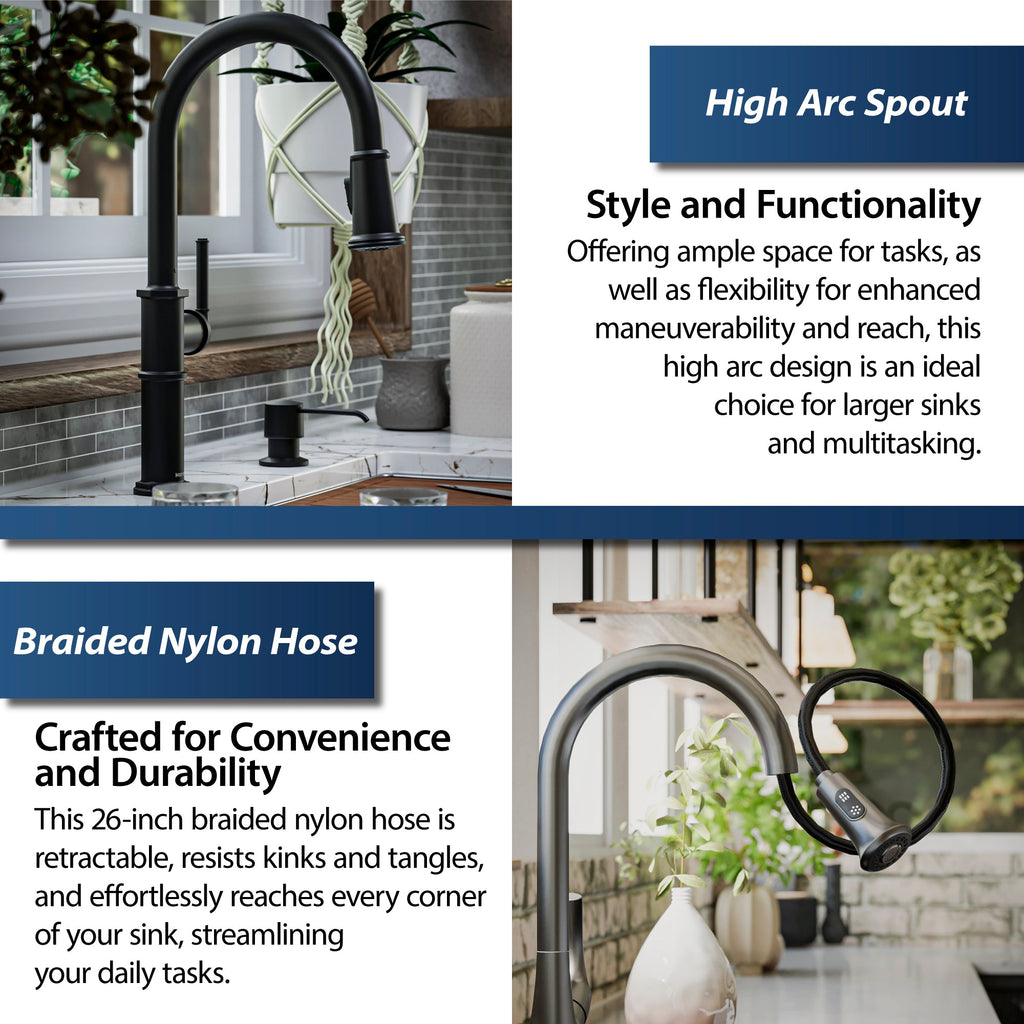 Brampton Single Hole Single Handle Pull-Down Sprayer Kitchen Faucet In Matte Black
