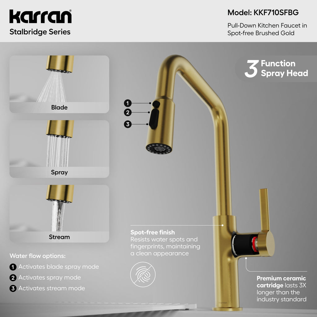 Stalbridge Single Handle Pull-Down Sprayer Kitchen Faucet In Spot-Free Brushed Gold