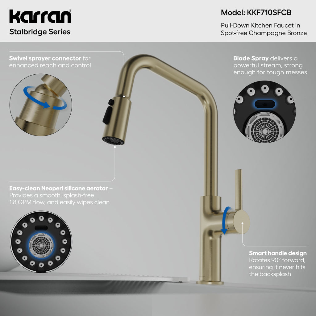 Stalbridge Single Handle Pull-Down Sprayer Kitchen Faucet In Spot-Free Champagne Bronze