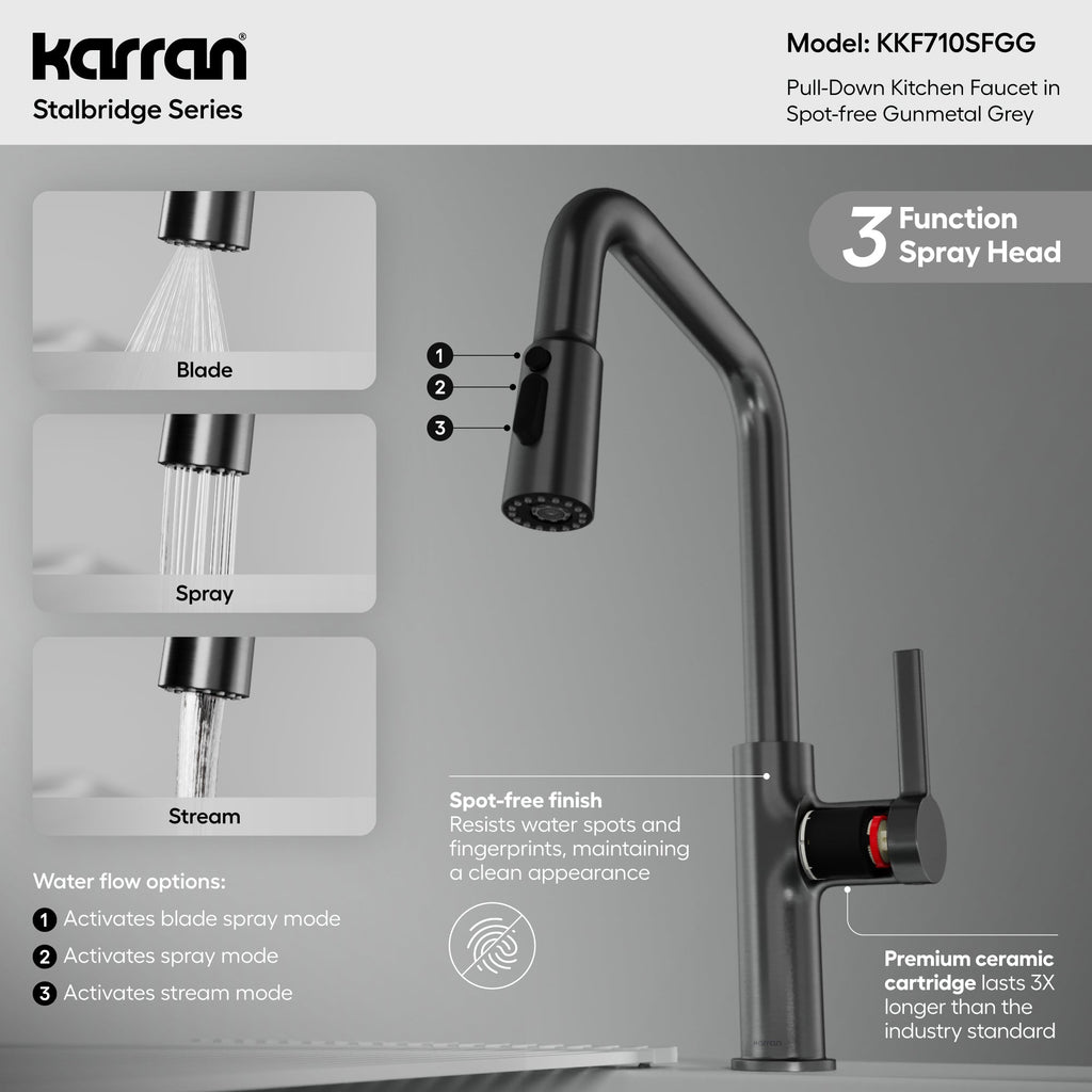 Stalbridge Single Handle Pull-Down Sprayer Kitchen Faucet In Spot-Free Gunmetal Grey