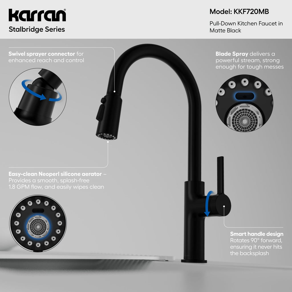 Stalbridge Single Handle Pull-Down Sprayer Kitchen Faucet In Matte Black