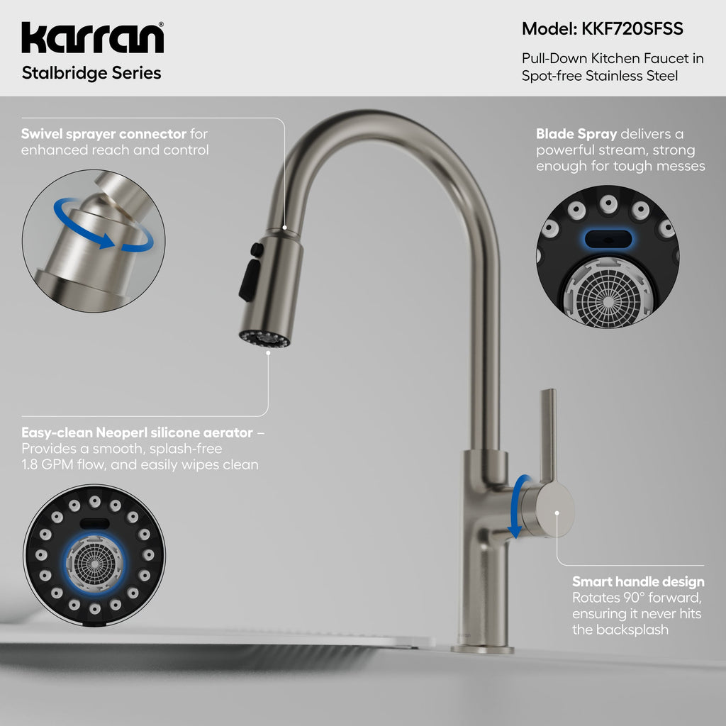 Stalbridge Single Handle Pull-Down Sprayer Kitchen Faucet In Spot-Free Stainless Steel