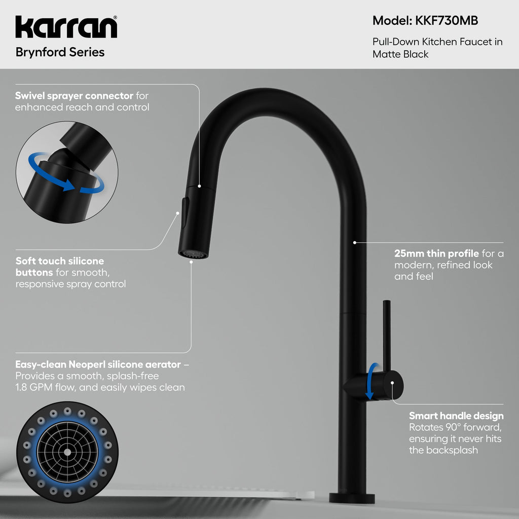 Brynford Single Handle Pull-Down Sprayer Kitchen Faucet In Matte Black