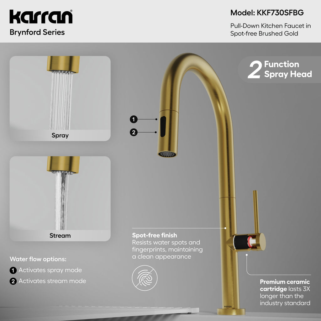 Brynford Single Handle Pull-Down Sprayer Kitchen Faucet In Spot-Free Brushed Gold