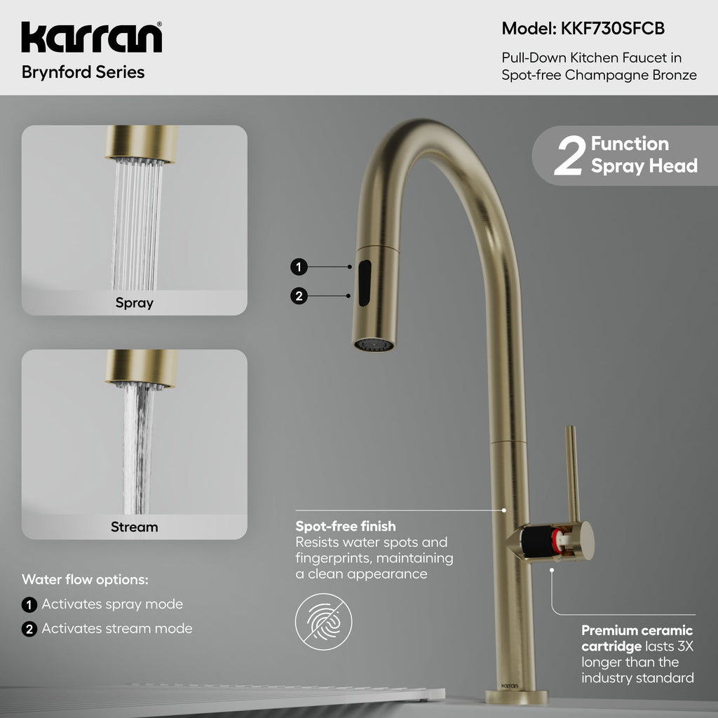 Brynford Single Handle Pull-Down Sprayer Kitchen Faucet In Spot-Free Champagne Bronze