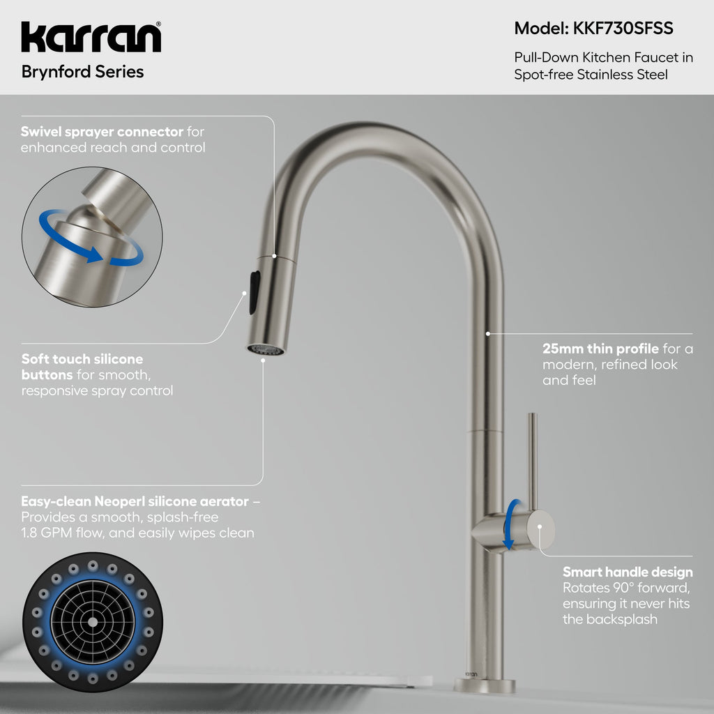 Brynford Single Handle Pull-Down Sprayer Kitchen Faucet In Spot-Free Stainless Steel