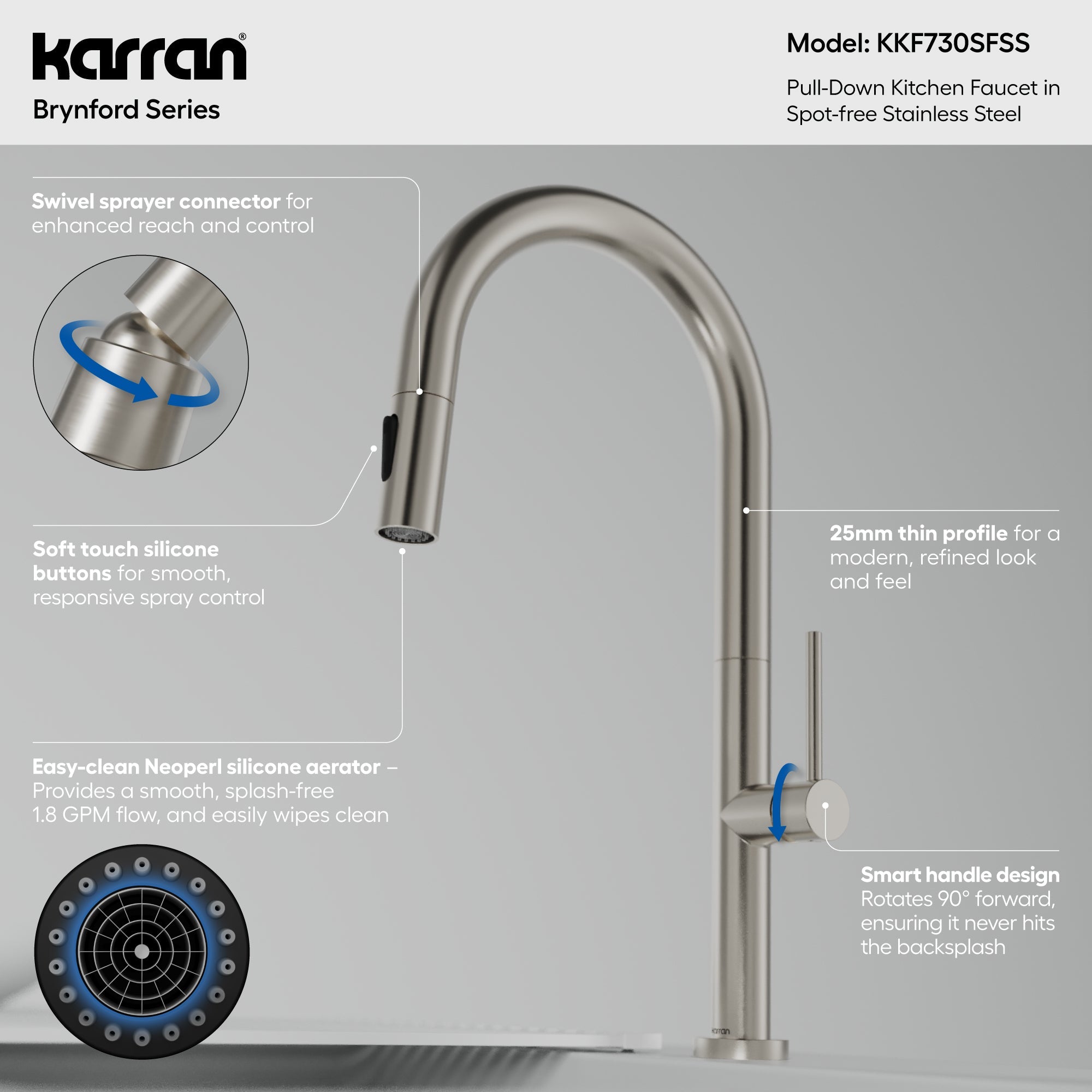 Brynford Single Handle Pull-Down Sprayer Kitchen Faucet In Spot-Free Stainless Steel