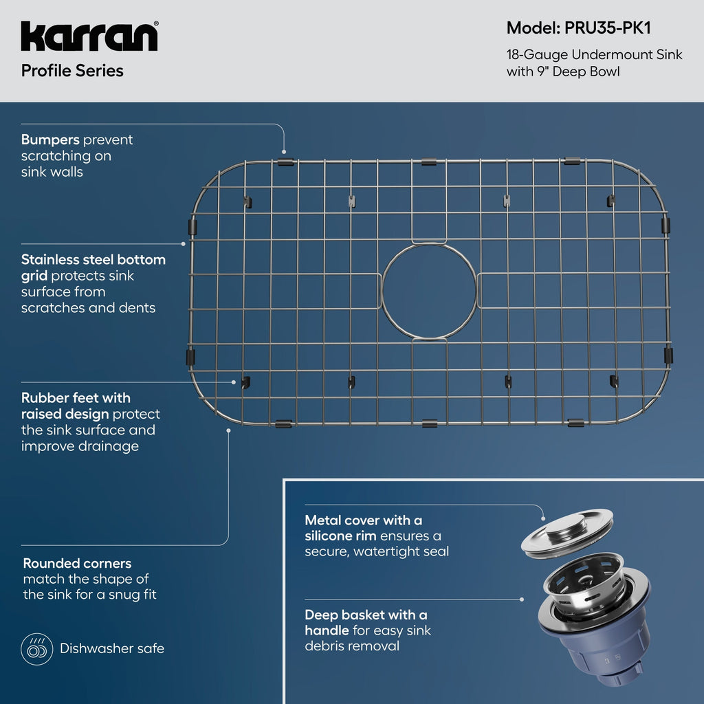 Profile 30" Undermount 18 Gauge Single Bowl Stainless Steel Kitchen Sink with Accessories