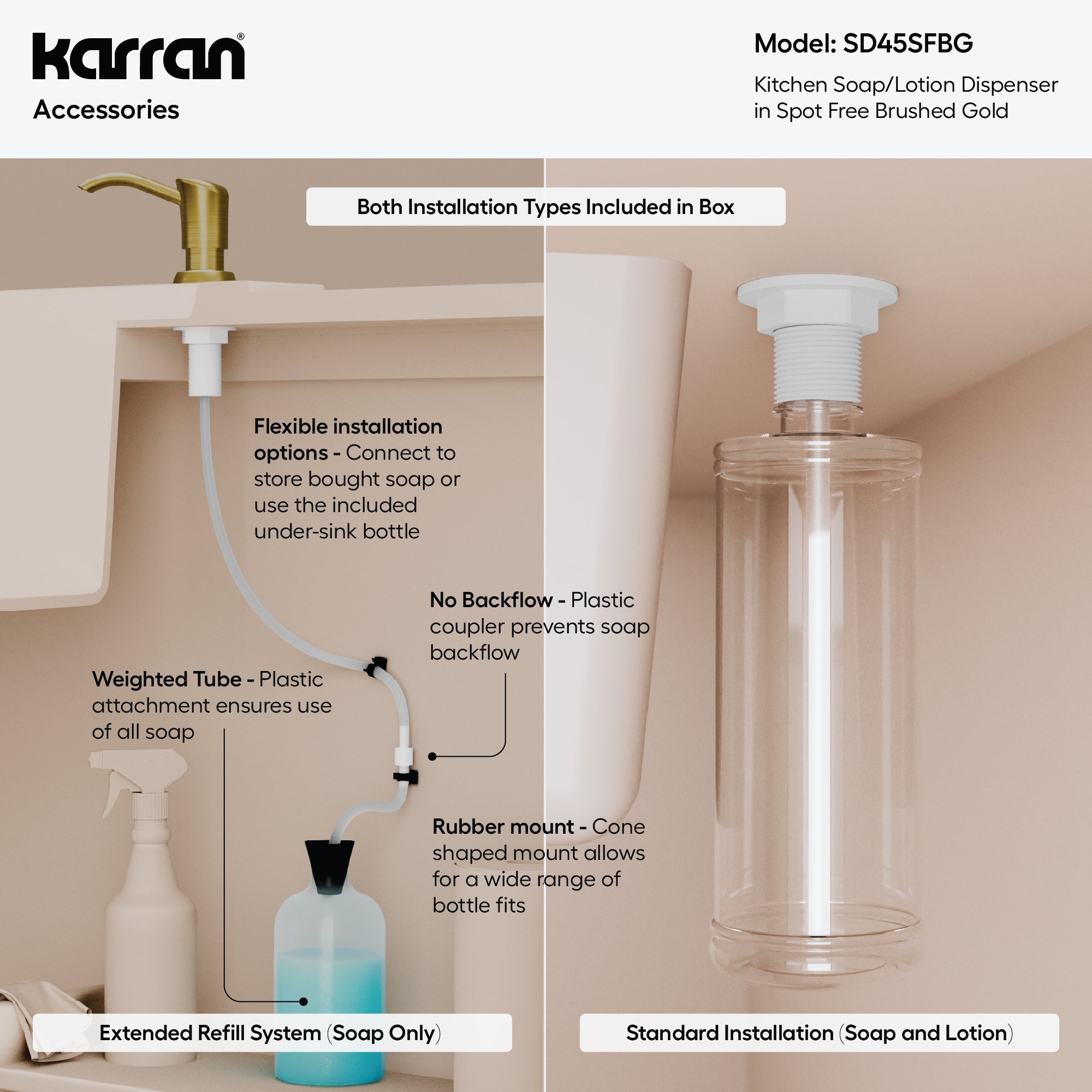 Karran SD45 Soap Dispenser In Spot-Free Brushed Gold