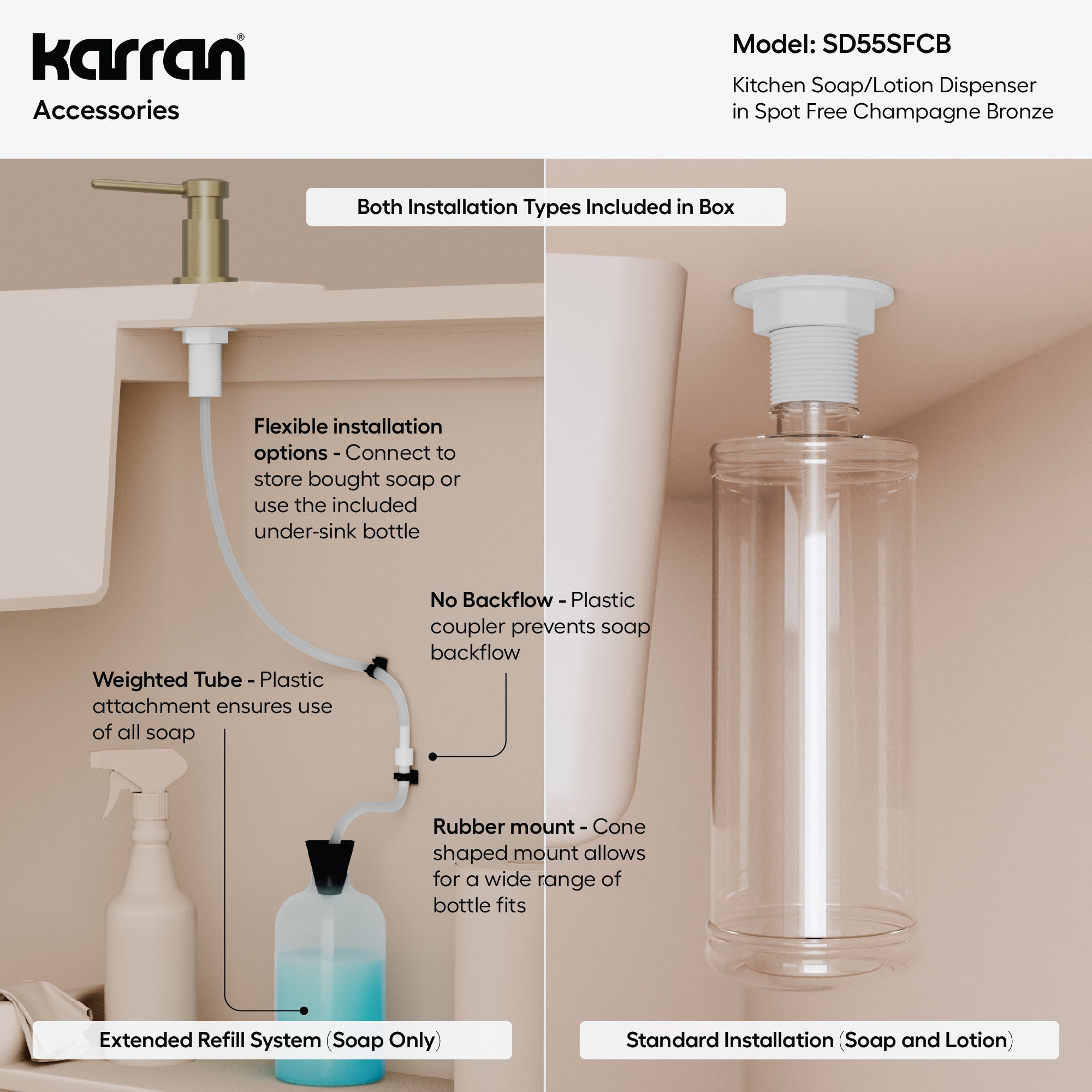 Karran SD55 Soap Dispenser In Spot-Free Champagne Bronze