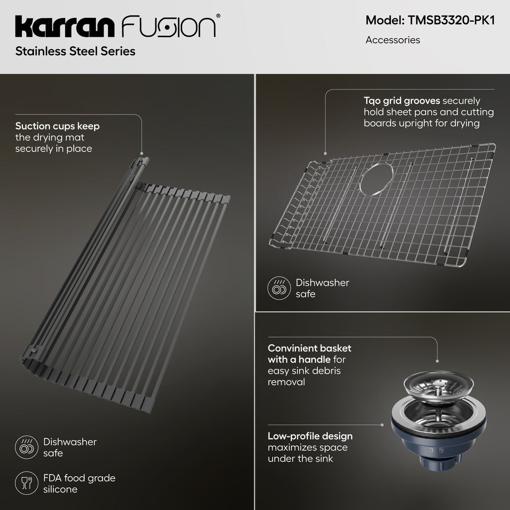 Fusion 33" Top Mount 18 Gauge Single Bowl Stainless Steel Sink with Accessories
