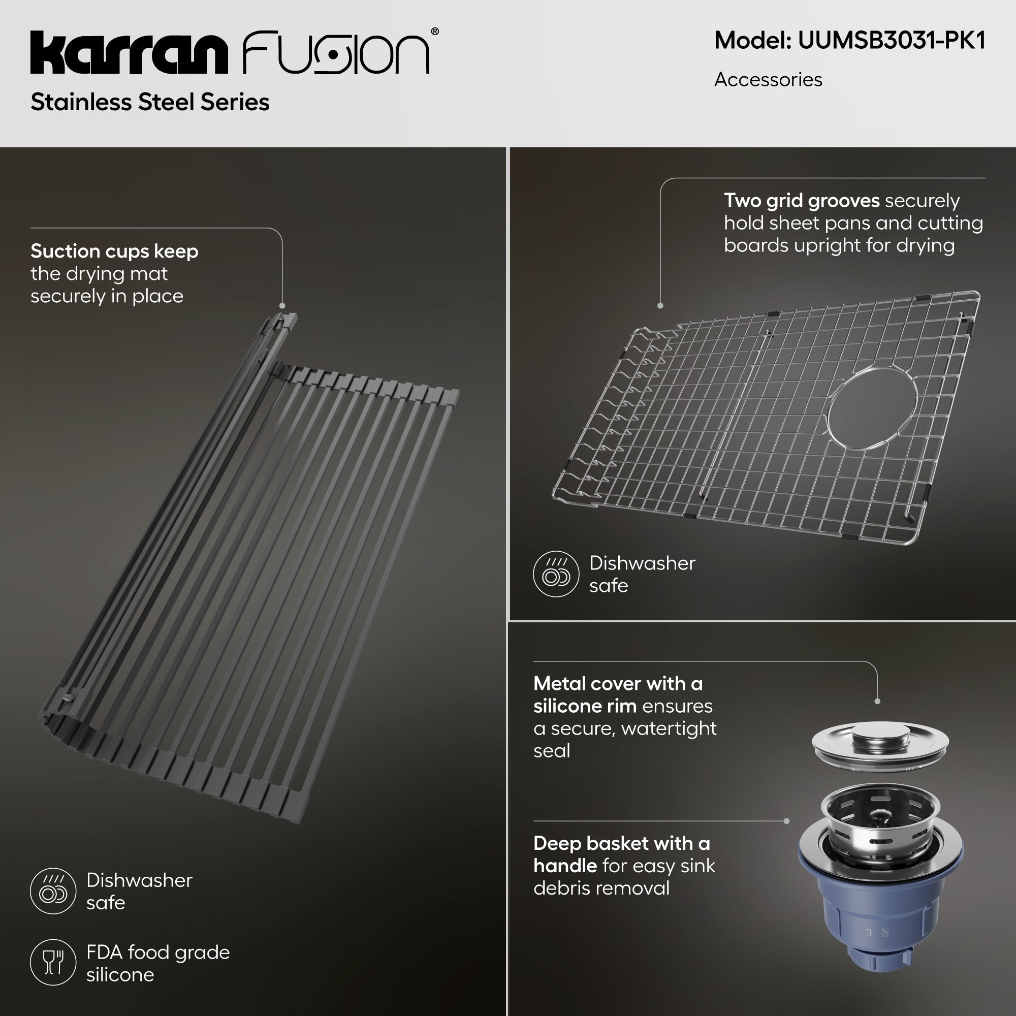 Fusion 30" Undermount 16 Gauge Single Bowl Stainless Steel Sink with Accessories