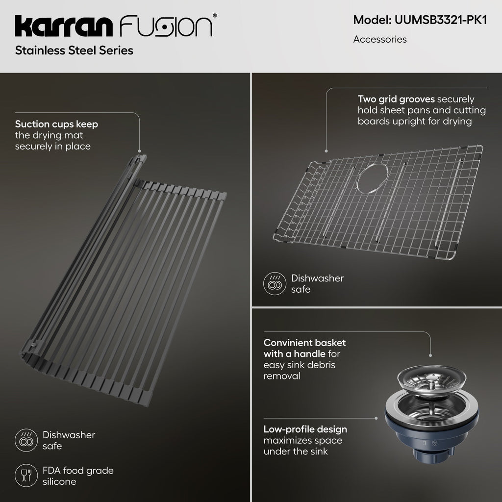 Fusion 33" Undermount 18 Gauge Single Bowl Stainless Steel Sink with Accessories