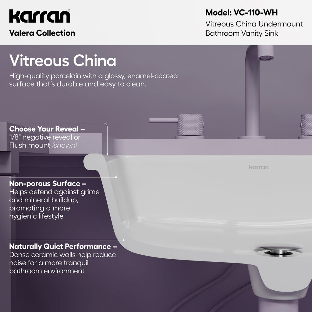 Valera 20" Rectangular Undermount Vitreous China Bathroom Sink In White