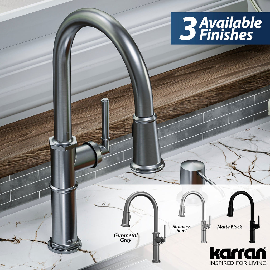 Brampton Single Hole Single Handle Pull-Down Sprayer Kitchen Faucet In Gunmetal Grey