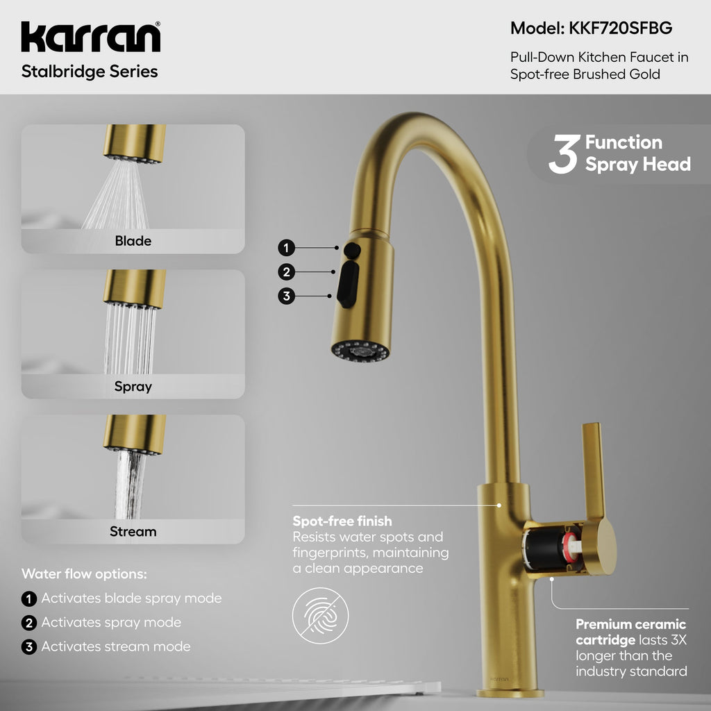 Stalbridge Single Handle Pull-Down Sprayer Kitchen Faucet In Spot-Free Brushed Gold