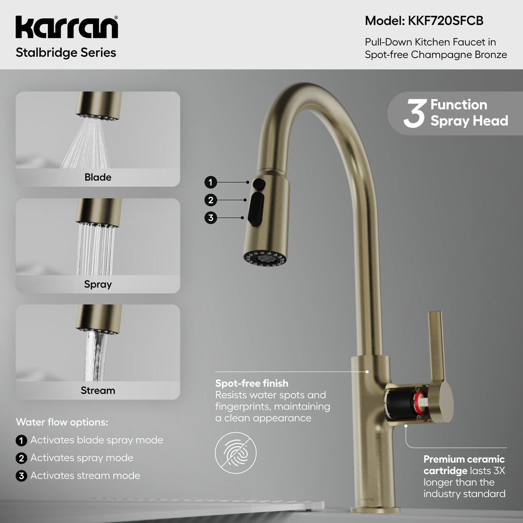 Stalbridge Single Handle Pull-Down Sprayer Kitchen Faucet In Spot-Free Champagne Bronze