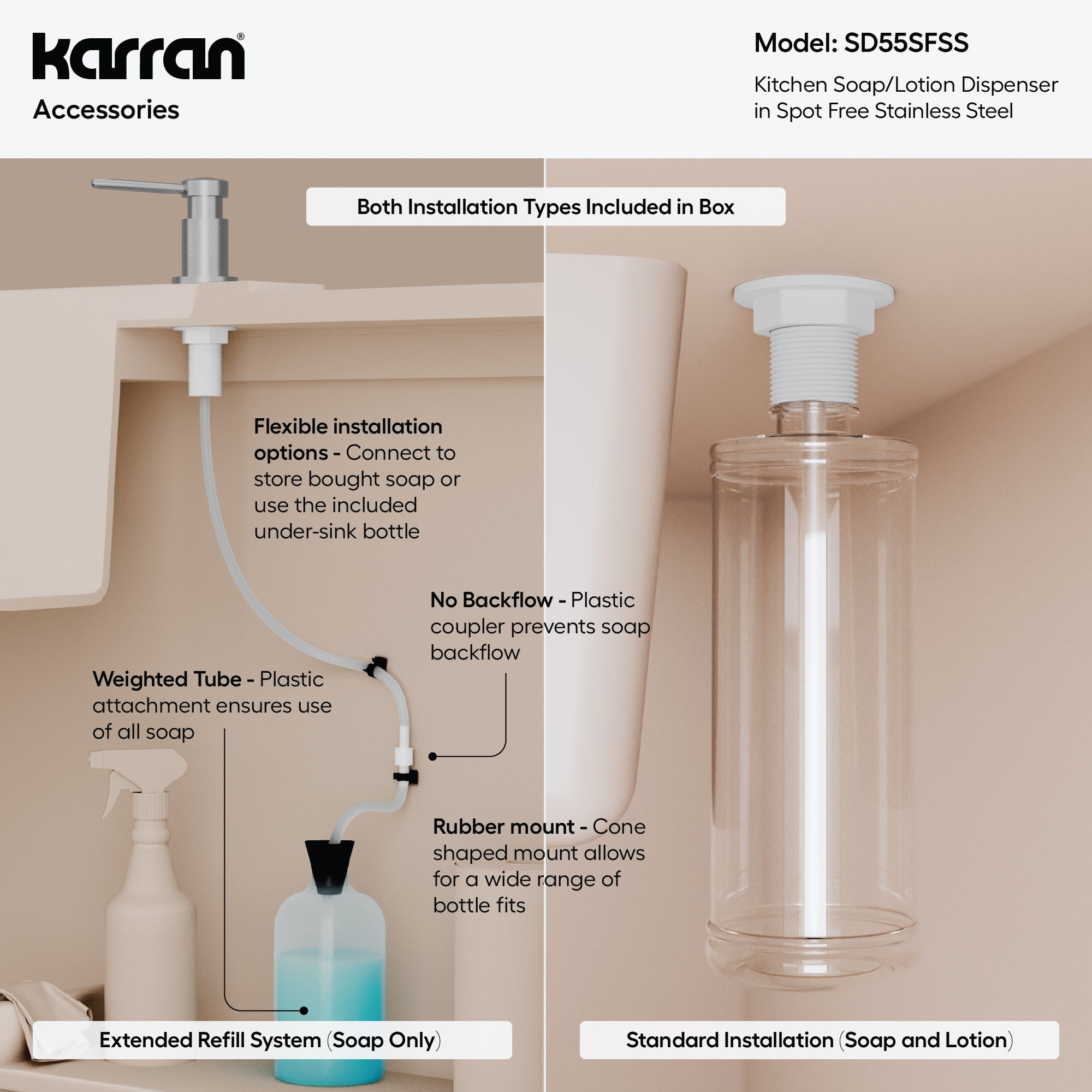 Karran SD55 Soap Dispenser In Spot-Free Stainless Steel