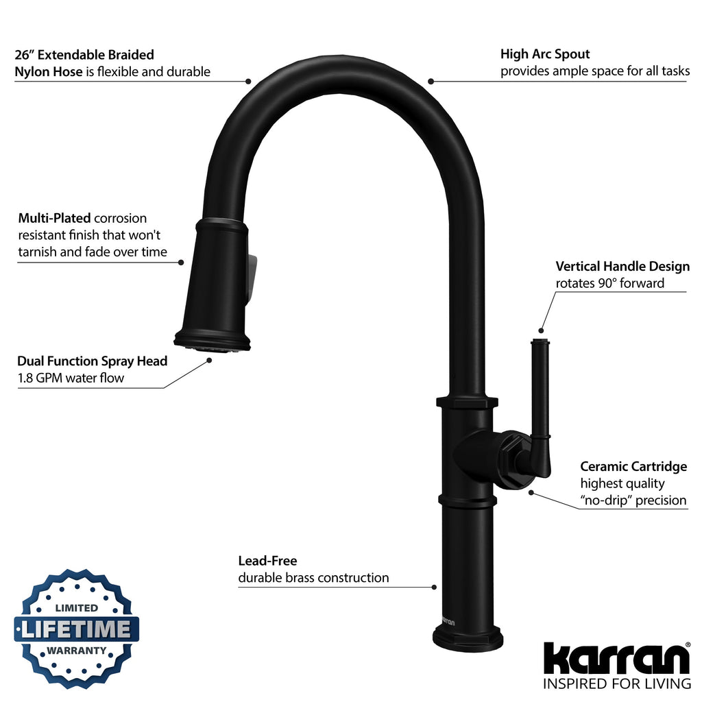 Brampton Single Hole Single Handle Pull-Down Sprayer Kitchen Faucet In Matte Black