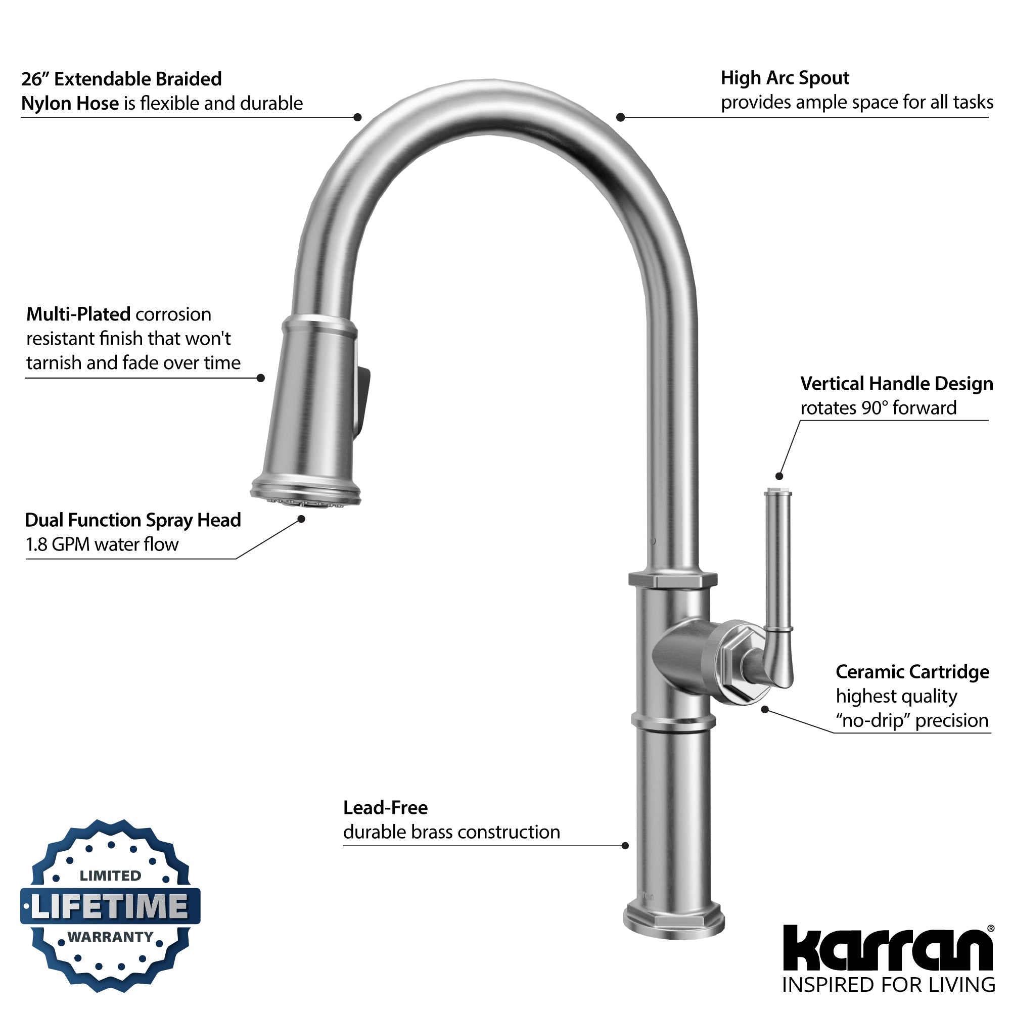 Brampton Single Hole Single Handle Pull-Down Sprayer Kitchen Faucet In Stainless Steel
