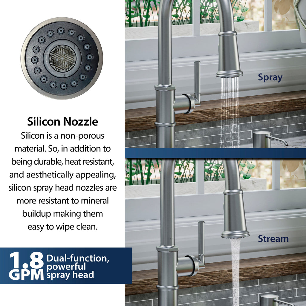 Brampton Single Hole Single Handle Pull-Down Sprayer Kitchen Faucet In Stainless Steel