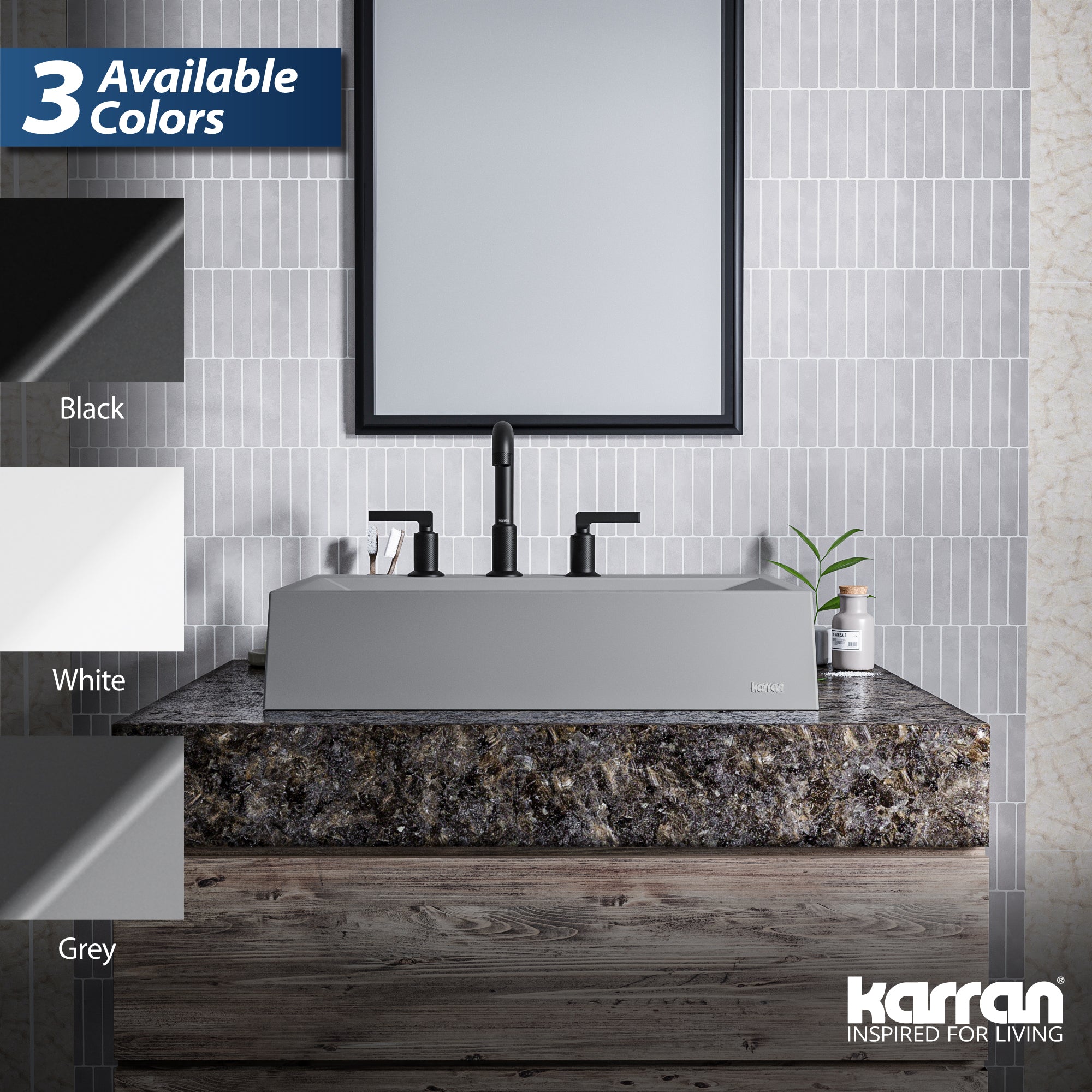 24-1/4" Vessel Quartz Composite Bathroom Sink In Grey