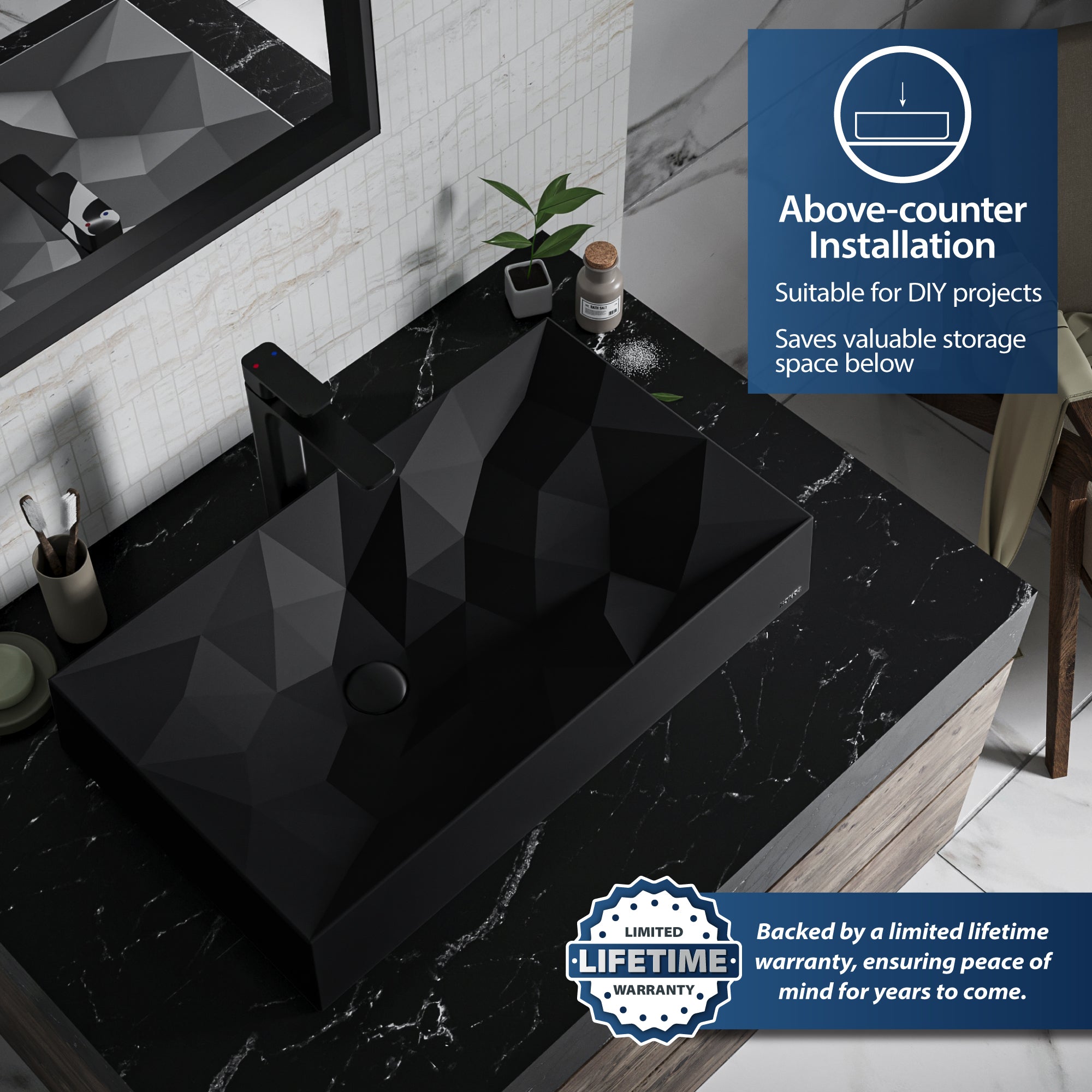 28-1/8" Vessel Quartz Composite Bathroom Sink In Black