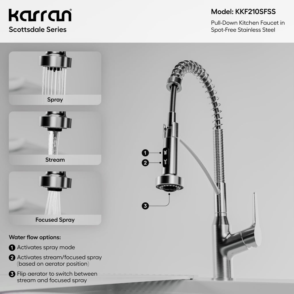 Elite 32" Apron Front Workstation 16 Gauge Single Bowl Stainless Steel Kitchen Sink with Scottsdale Pull-Down Faucet