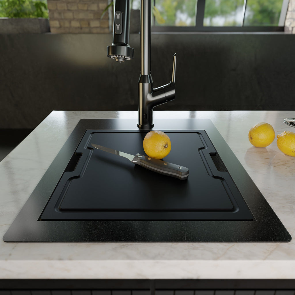Matrix 17" Top Mount Workstation 16 Gauge Single Bowl Stainless Steel Sink In Gunmetal Grey with Accessories