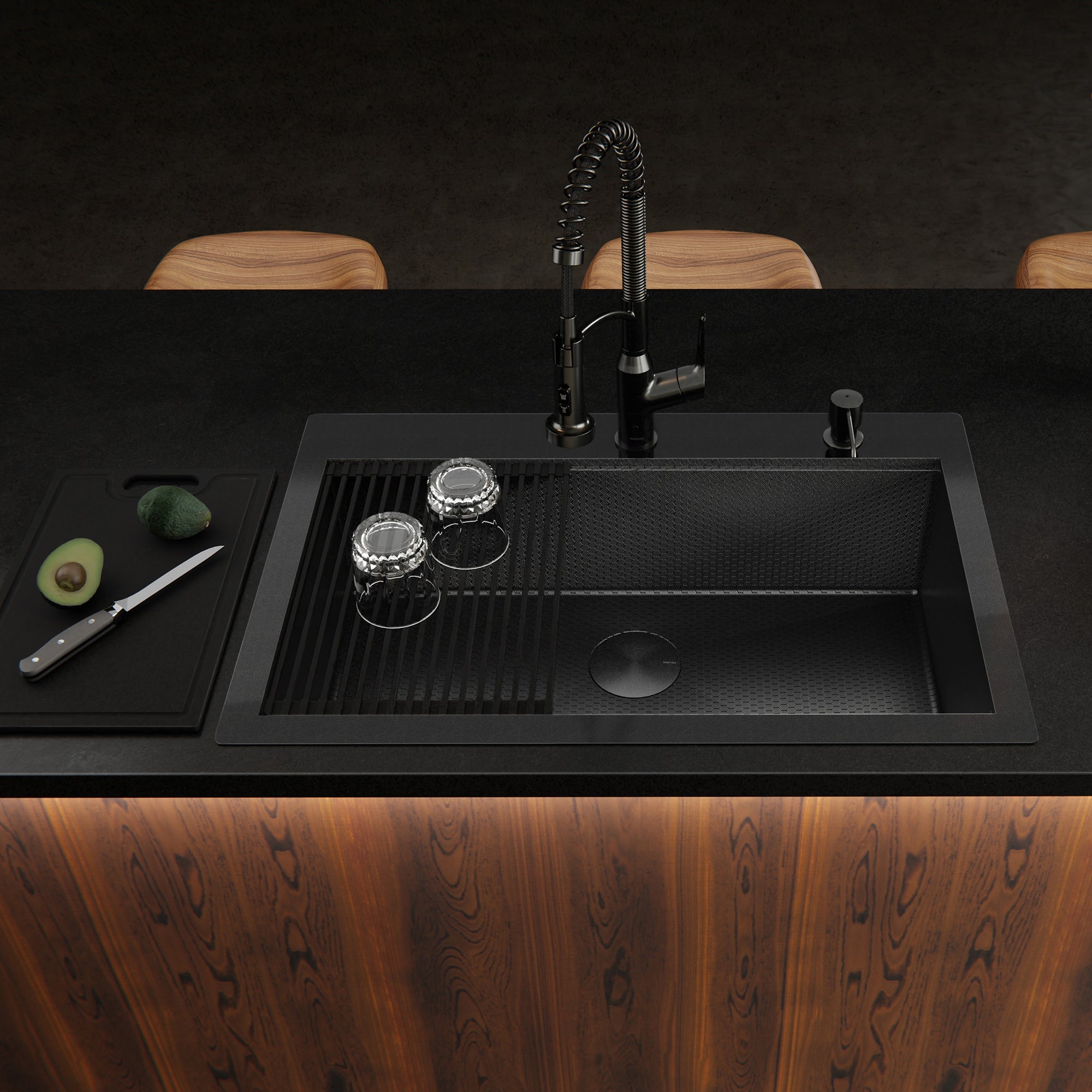 Matrix 33" Top Mount Workstation 16 Gauge Single Bowl Stainless Steel Kitchen Sink In Gunmetal Grey with Accessories
