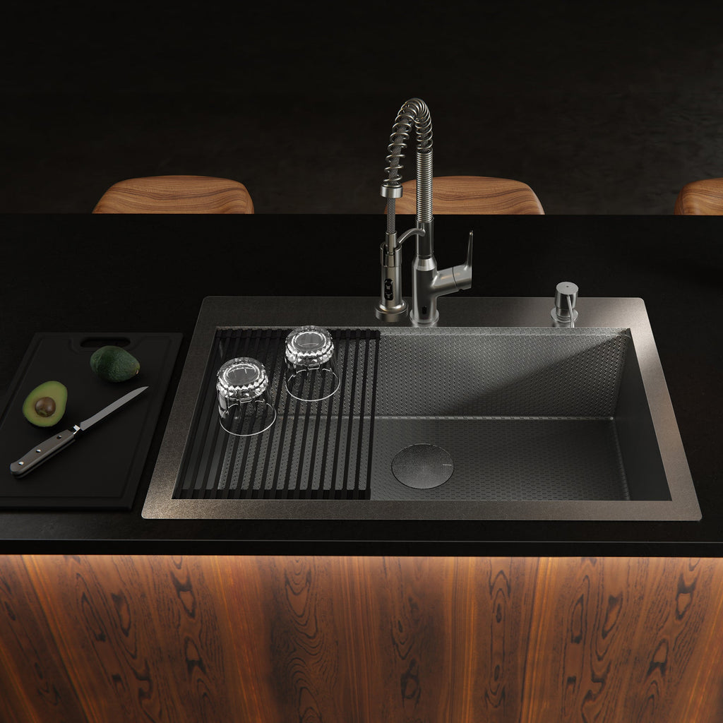 Matrix 33" Top Mount Workstation 16 Gauge Single Bowl Stainless Steel Kitchen Sink with Accessories