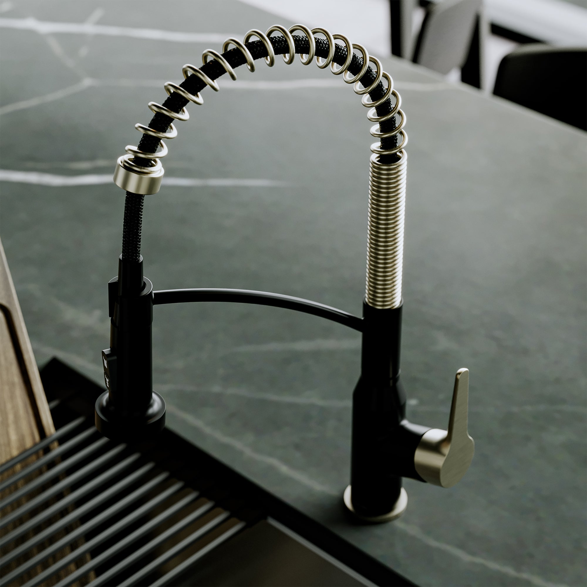 Scottsdale Single Handle Pull-Down Sprayer Commercial Style Kitchen Faucet In Matte Black / Spot-Free Champagne Bronze