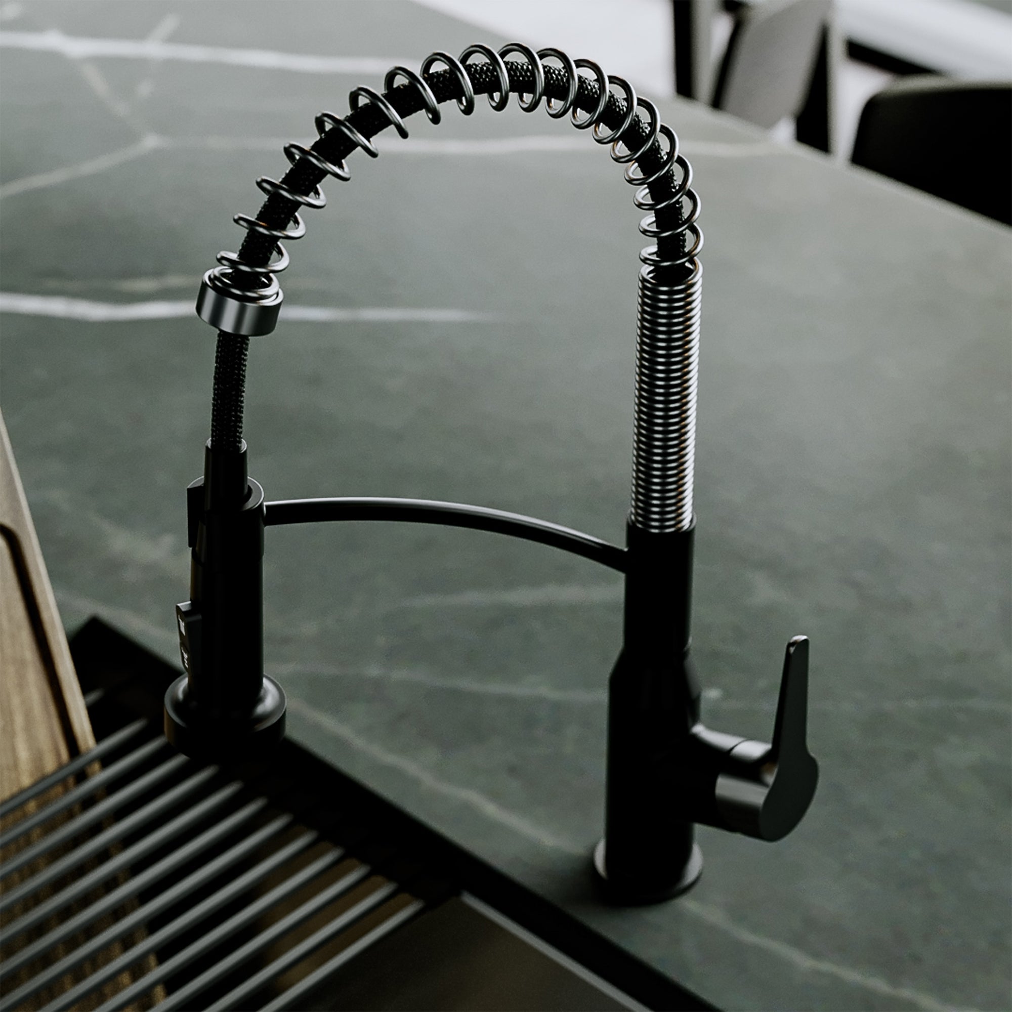 Scottsdale Single Handle Pull-Down Sprayer Commercial Style Kitchen Faucet In Matte Black / Spot-Free Gunmetal Grey