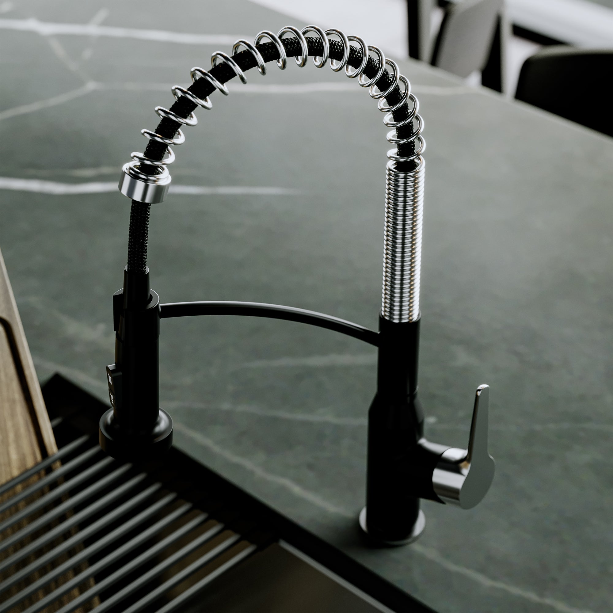 Scottsdale Single Handle Pull-Down Sprayer Commercial Style Kitchen Faucet In Matte Black / Spot-Free Stainless Steel