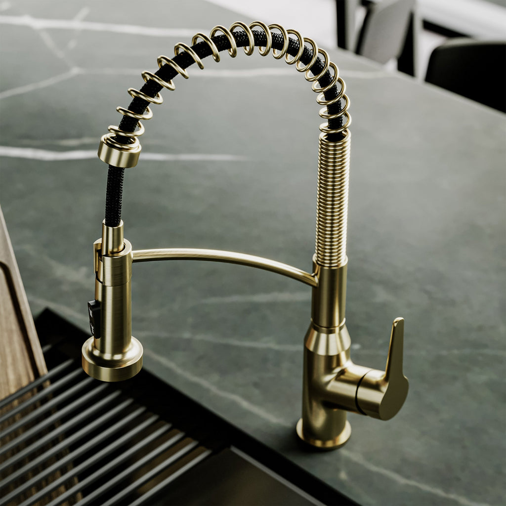 Scottsdale Single Handle Pull-Down Sprayer Commercial Style Kitchen Faucet In Spot-Free Brushed Gold