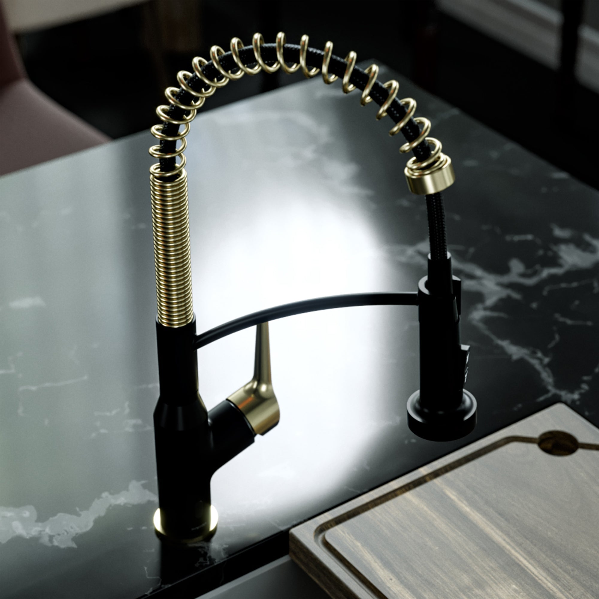 Scottsdale Single Handle Pull-Down Sprayer Kitchen Faucet In Matte Black & Spot-Free Brushed Gold