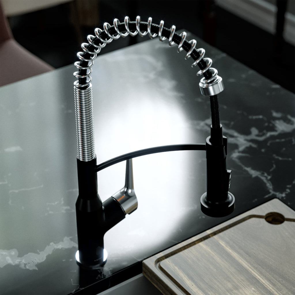 Scottsdale Single Handle Pull-Down Sprayer Kitchen Faucet In Matte Black & Spot-Free Stainless Steel