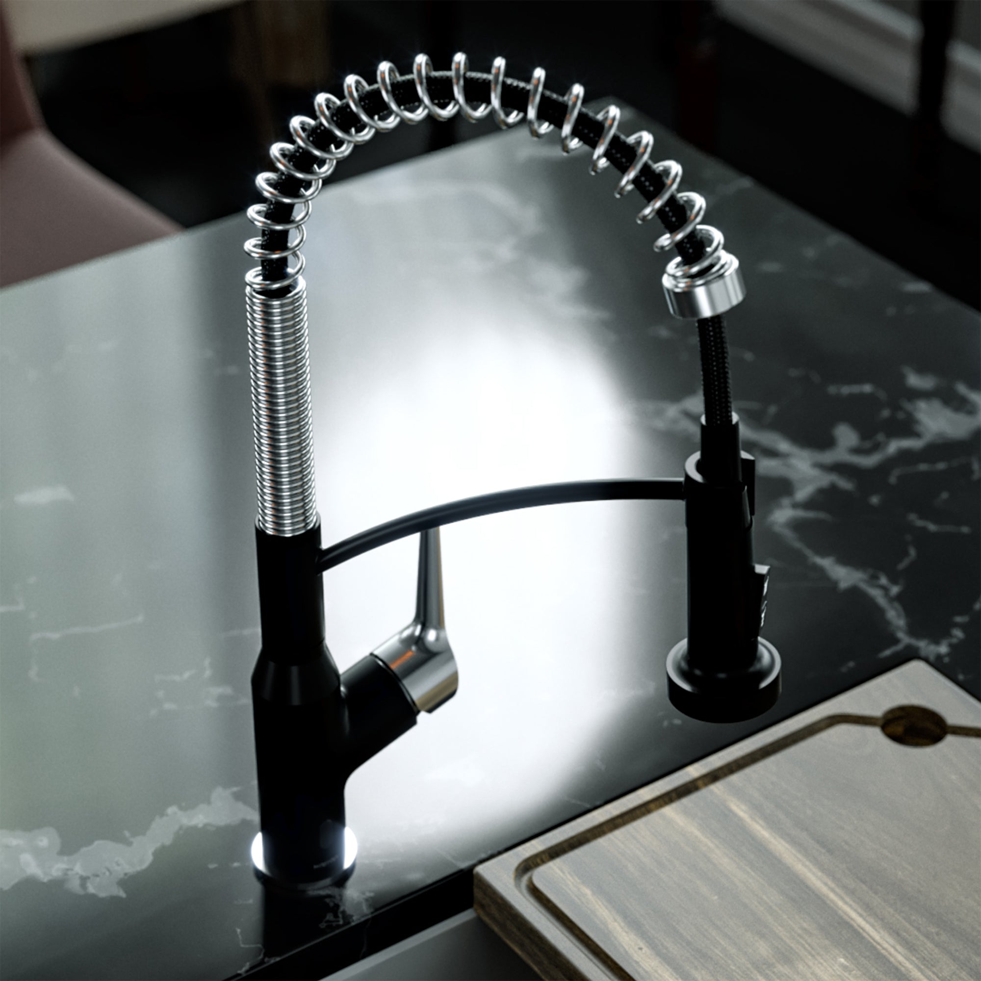 Scottsdale Single Handle Pull-Down Sprayer Kitchen Faucet In Matte Black & Spot-Free Stainless Steel