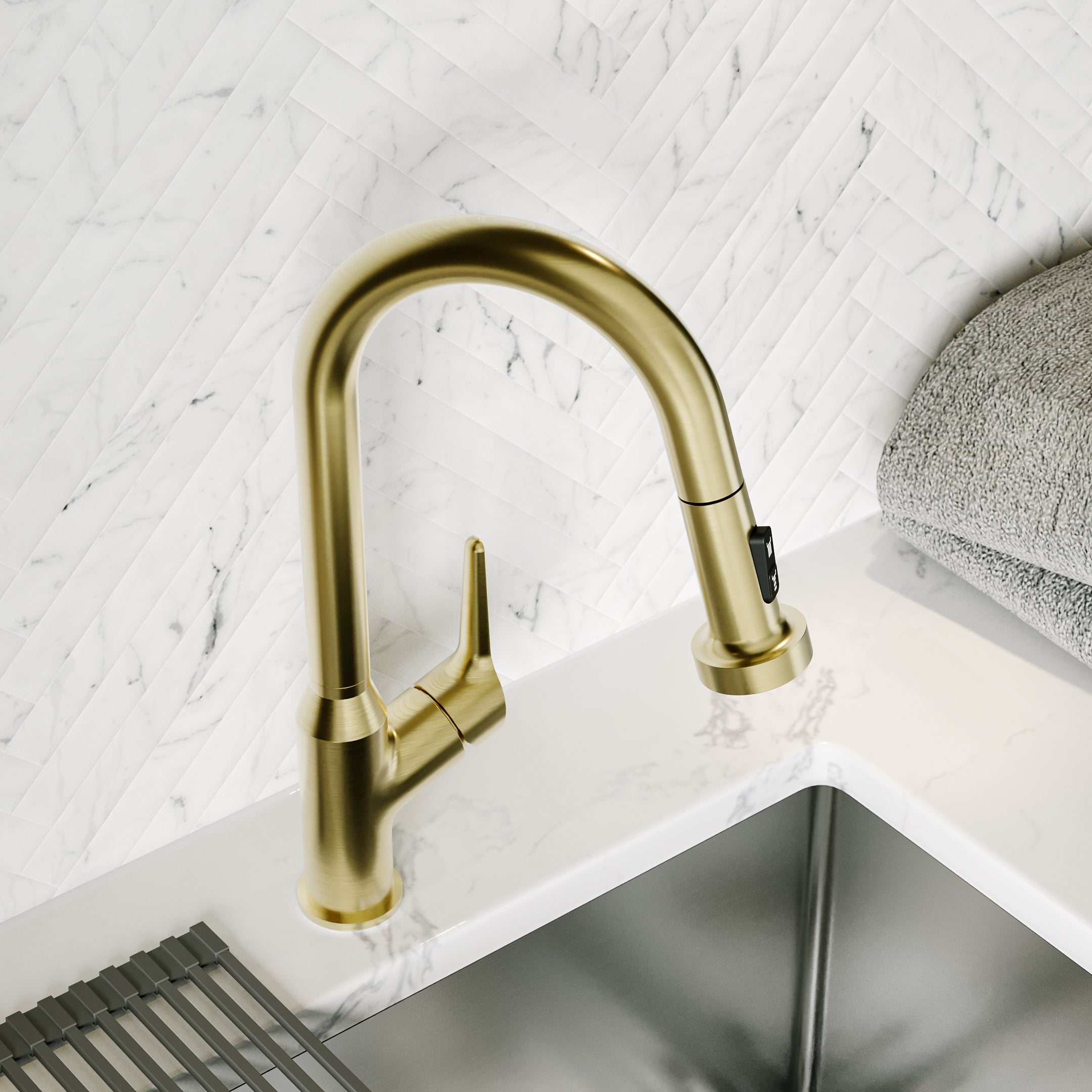 Scottsdale Single Handle Pull-Down Sprayer Kitchen Faucet In Spot-Free Brushed Gold