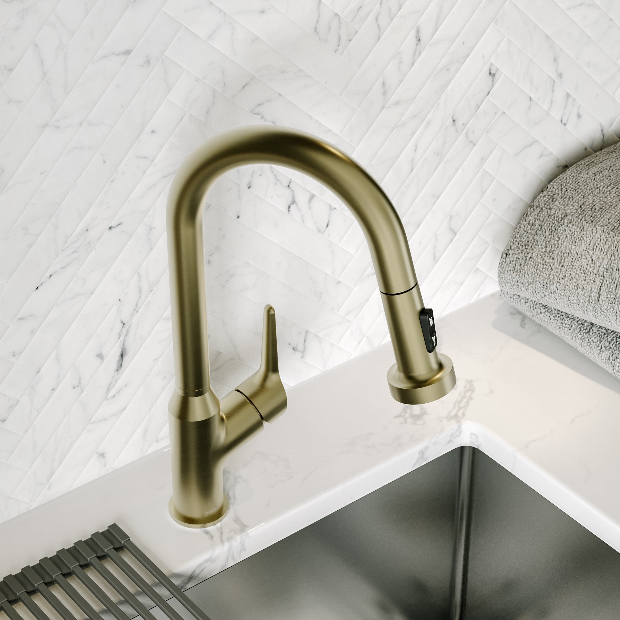 Scottsdale Single Handle Pull-Down Sprayer Kitchen Faucet In Spot-Free Champagne Bronze