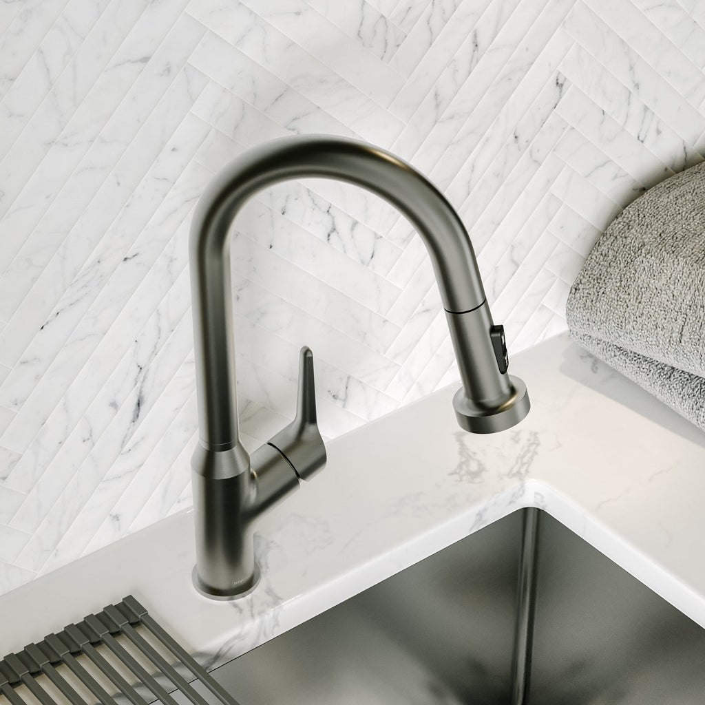 Scottsdale Single Handle Pull-Down Sprayer Kitchen Faucet In Spot-Free Gunmetal Grey
